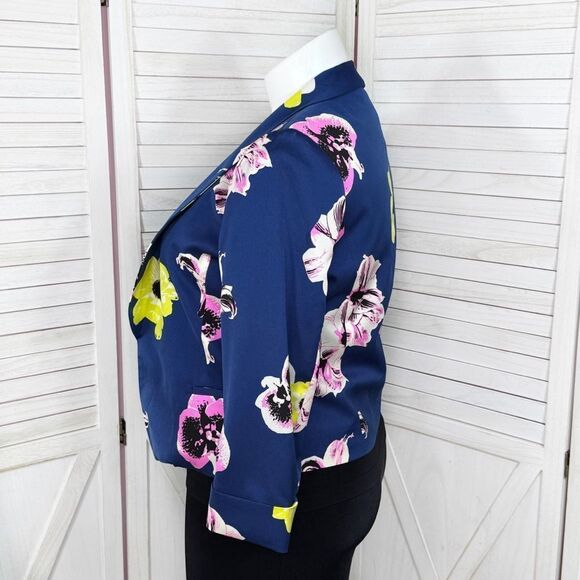 J. Crew Tropical Floral Sateen Crop Blazer Jacket Blue Pink 12 - Picture 2 of 12